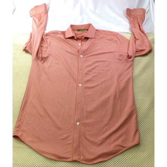Murano Other - Murano Mens Slim Fit Orange & White Gingham Performance Shirt Size L
